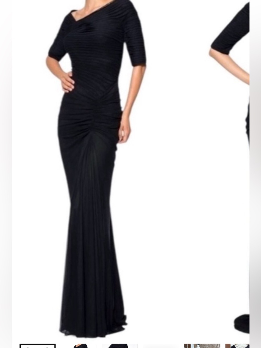 Tadashi Shoji Black Fully Ruched Off Shoulder Maxi Dress. Zipper back. Size M